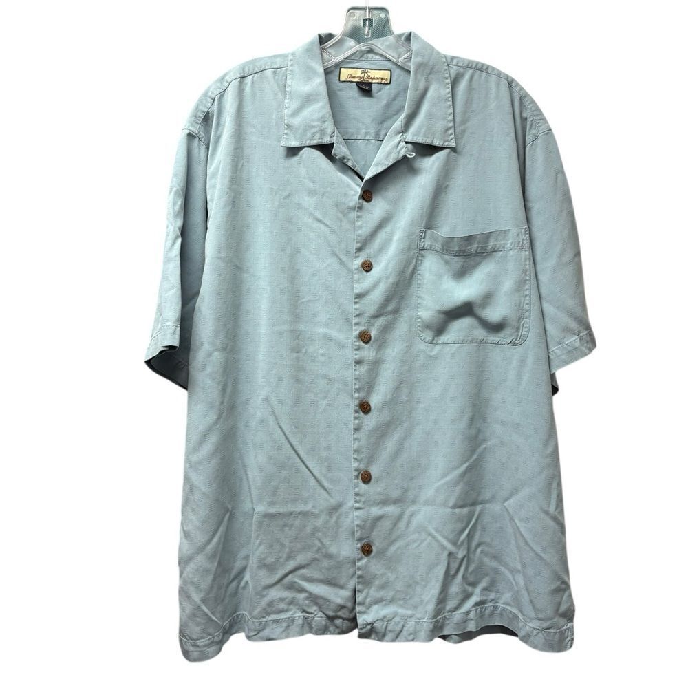 Tommy Bahama Short Sleeve Light Blue Button Down 100% Silk Shirt Size Large